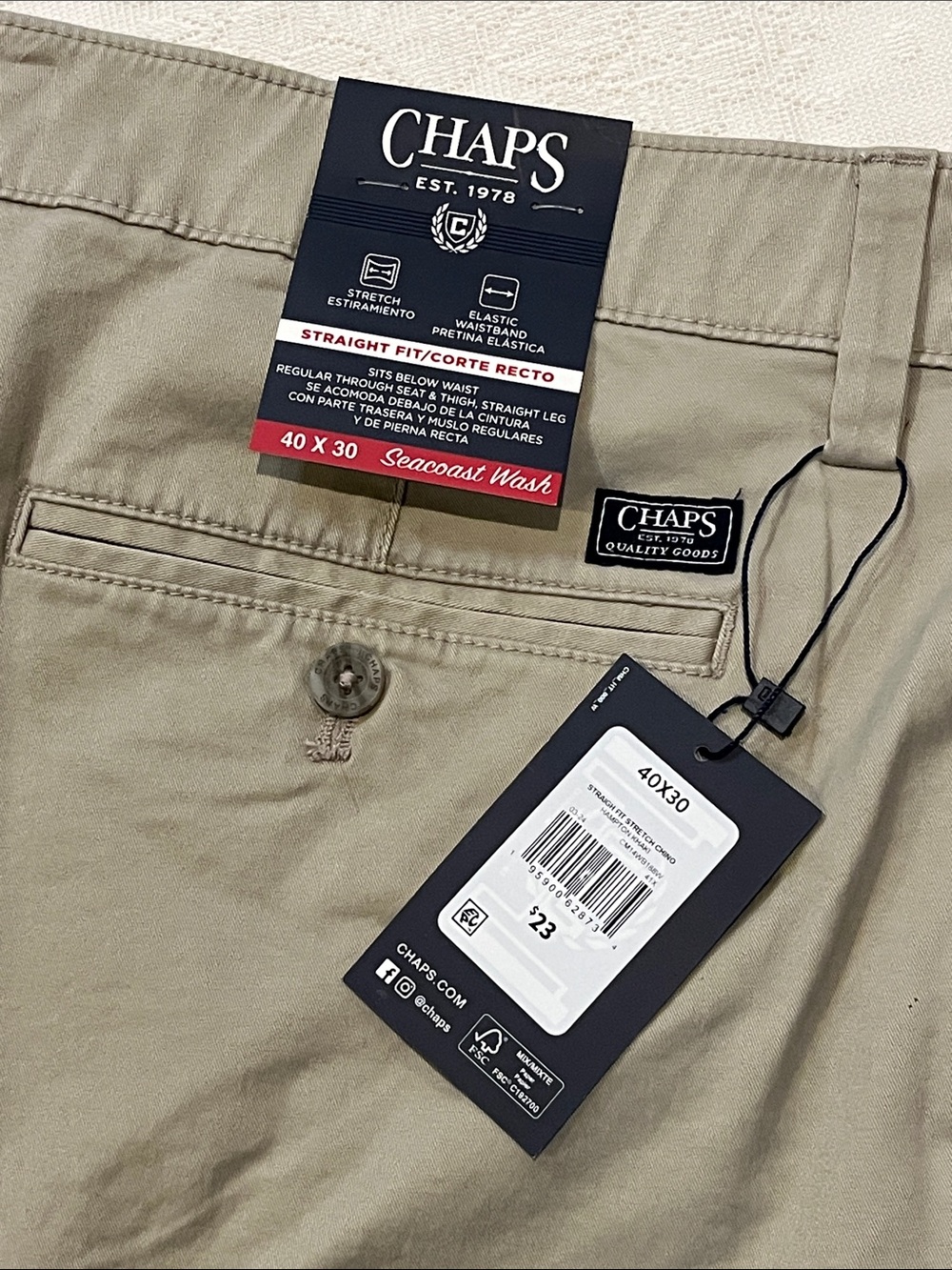 Chaps Men's Tan Khaki Straight Fit Chino Pants NWT 40 x 30